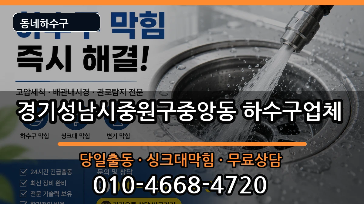 경기성남시중원구중앙동 하수구막힘 경기성남시중원구중앙동 하수구막힘 증상 처리 안내 이미지 1